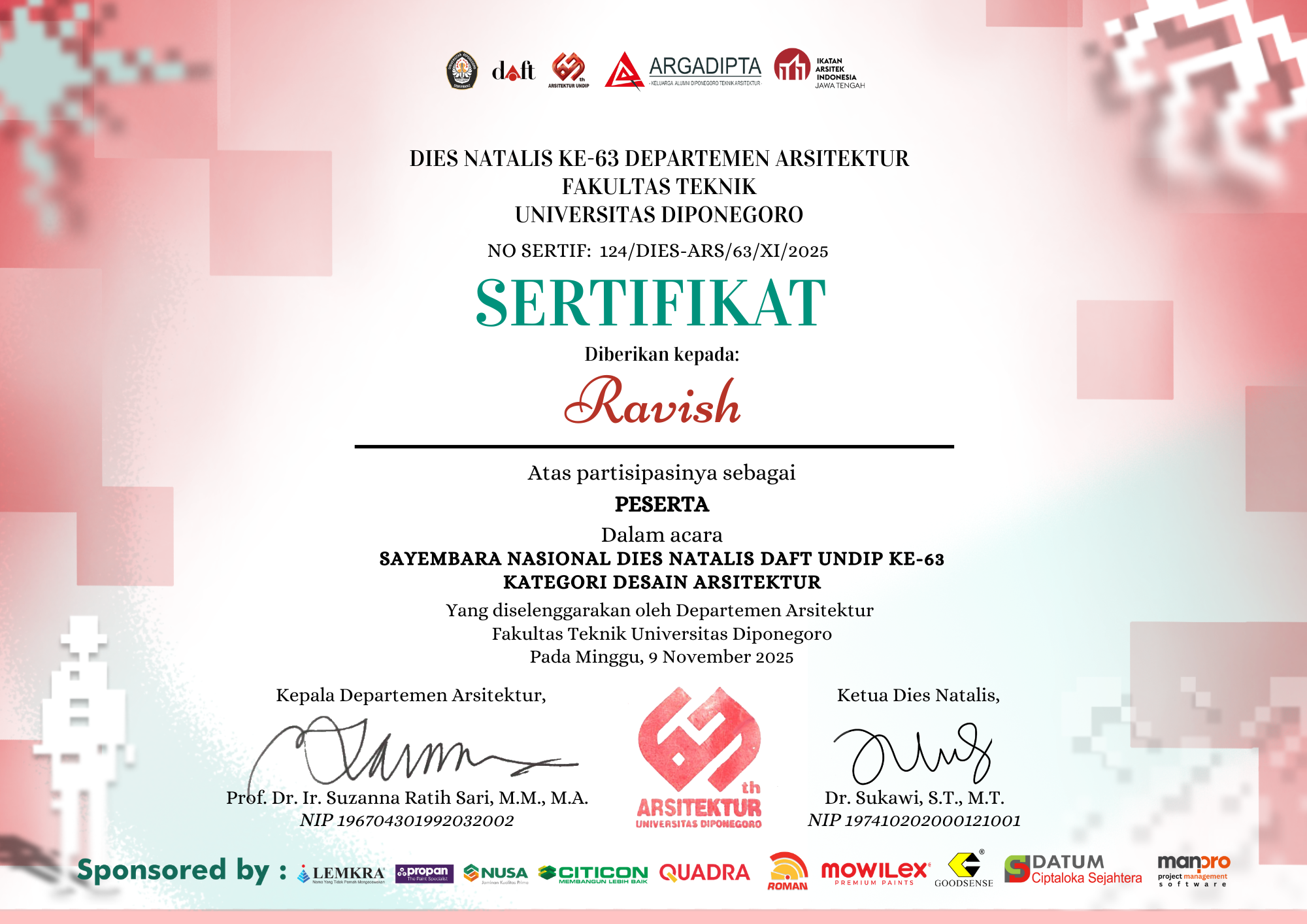 Sayembara Nasional Dies Natalis DAFT Undip KE- 63